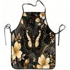 1pc Golden Butterfly And Floral Art Print Apron, Durable And Easy To Clean, Adjustable Waistband, Polyester Material, for Kitchen Cooking, Gardening,