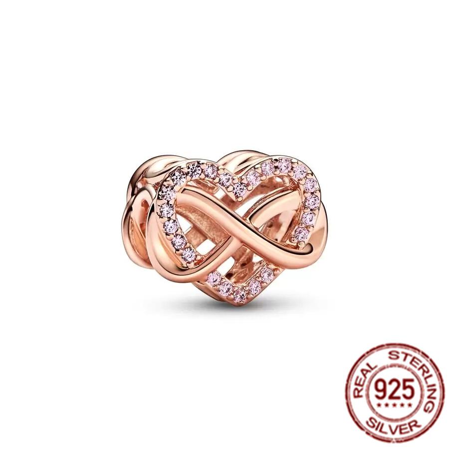 Fit Original  Charm Bracelet Rose Gold Series Sparkling Leaf Heart Beads Hot Air Balloon S925 Sterling Silver DIY Jewelry