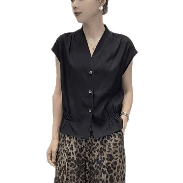 High-end European goods 1116 summer new V-neck single-breasted design sleeveless vest, vest, shirt, blouse