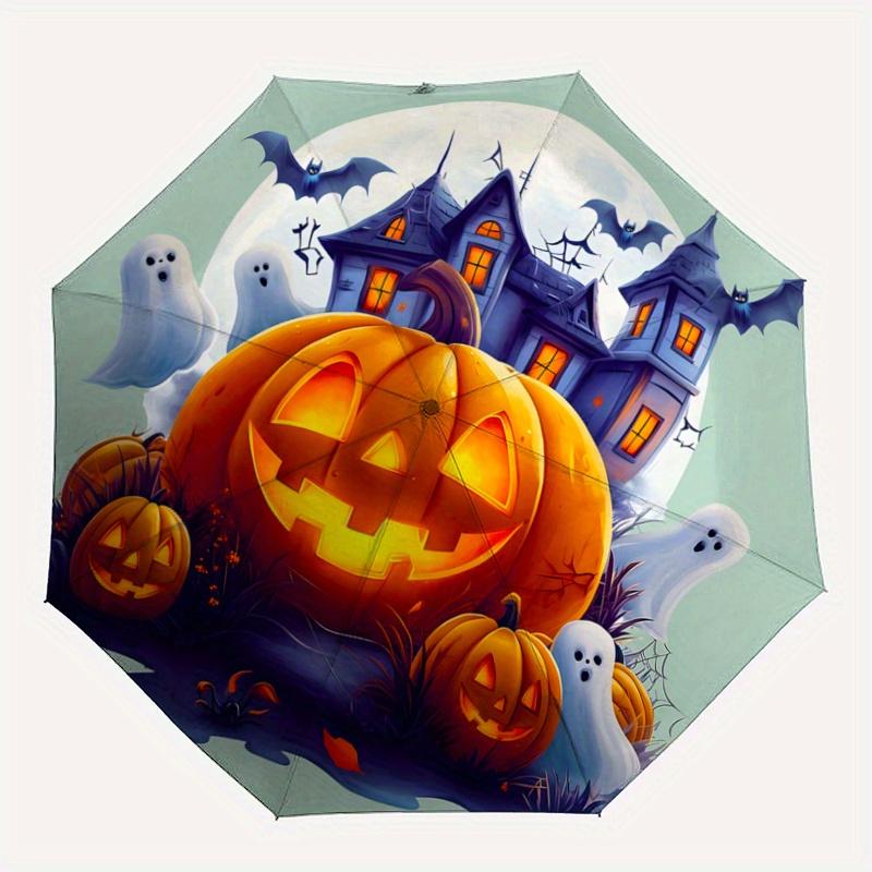1pc Pumpkin Halloween Automatic 3-Fold Umbrella Design, Cute Cartoon Pattern, Portable Outdoor Umbrella, Perfect, Holiday Gift for Disney fa