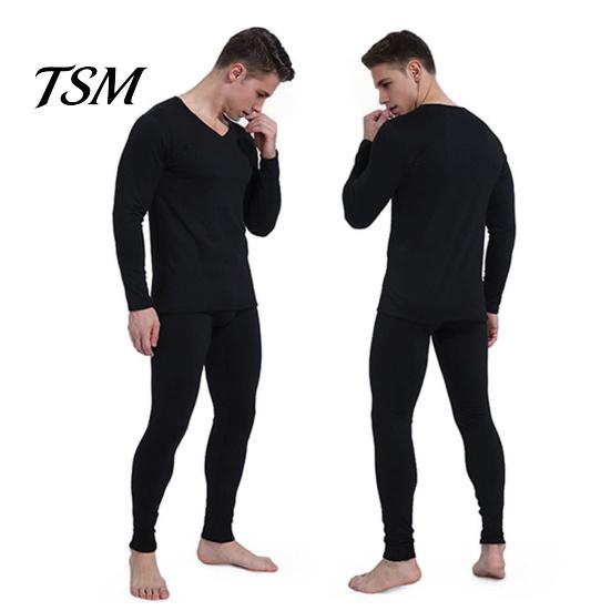 Long-sleeved Top And Pants Set 2 Pcs/Set Winter Men Thermal Underwear V Neck Plush Lined Seamless Long Sleeve Warm Slim Fit High Elastic Cold Weather