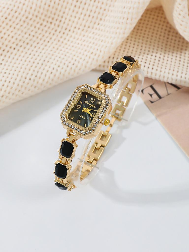Fashionable Square Diamond Embedded Quartz Watch Student Watch Versatile Simple Design Colorful Diamonds Attracting Students