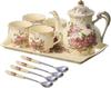 Porcelain Tea Set, Vintage Flowering Shrubs Teapot and Cups Set for Tea Party, Birthday Gifts for Mom Adults Women Wedding