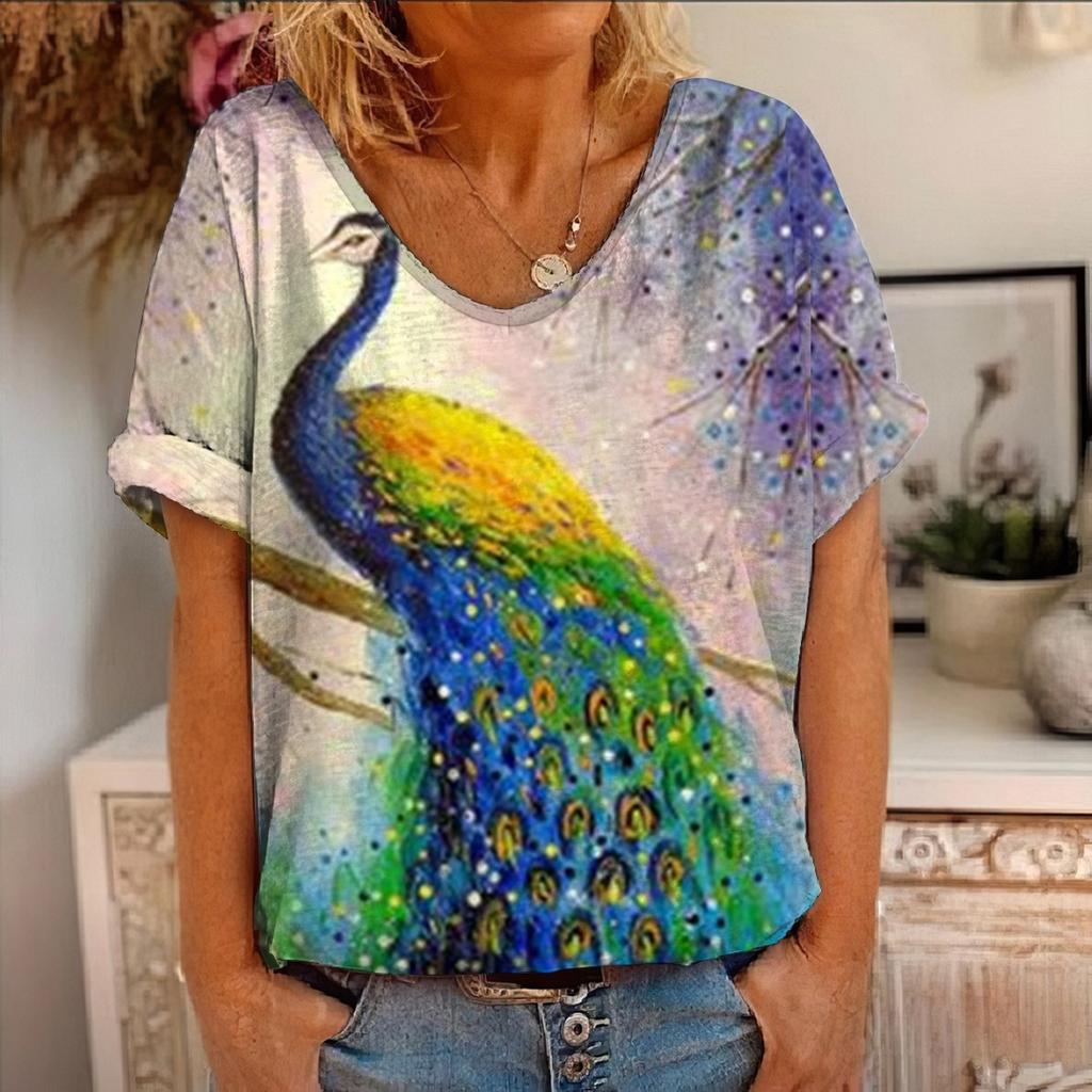 Summer Women's Short Sleeved New Flower Animal Painting 3D Printed Short Sleeved T-shirt