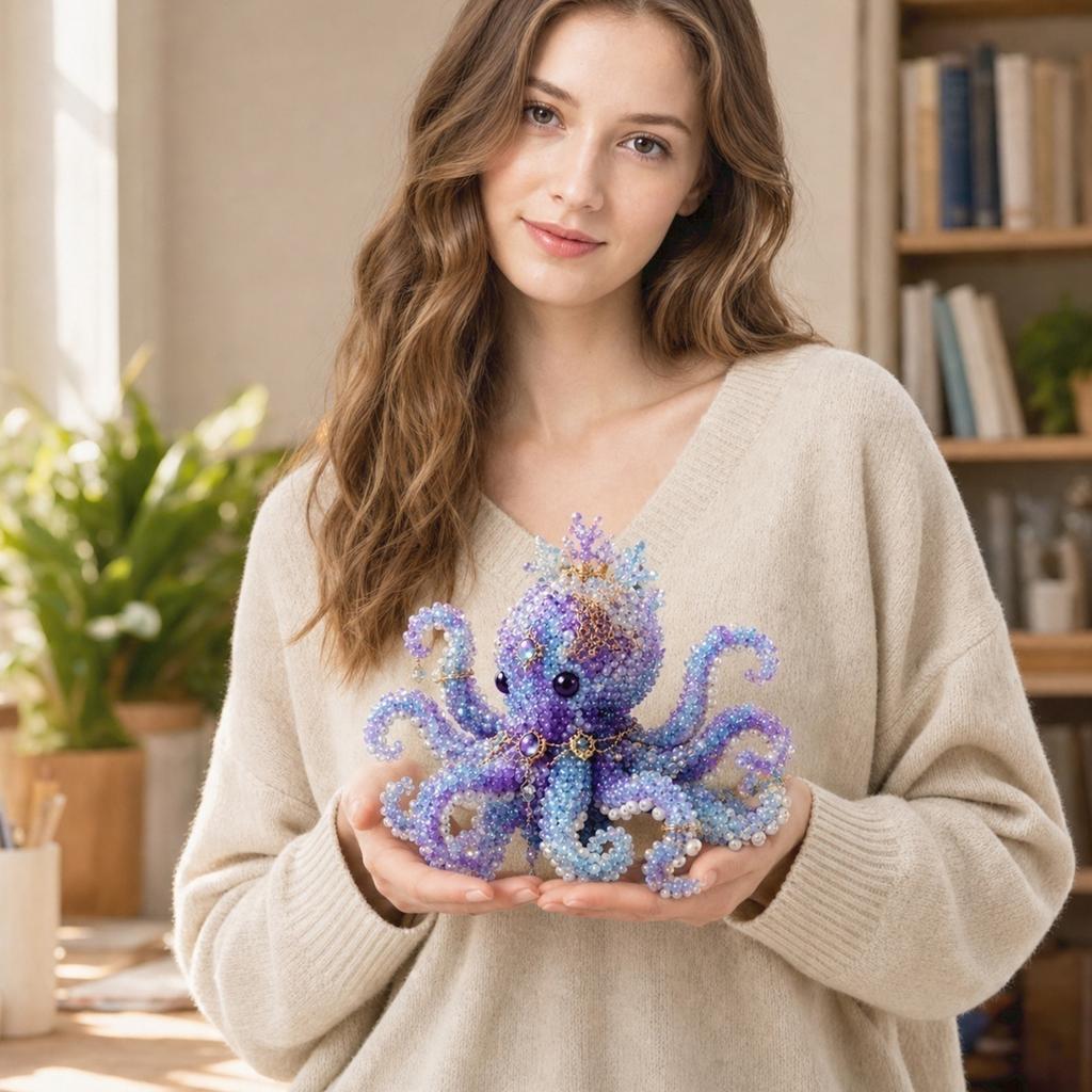 DIY Beaded Octopus Craft Kit Handmade Animal Model with Acrylic Beads for Creative Art Projects and Home Decoration
