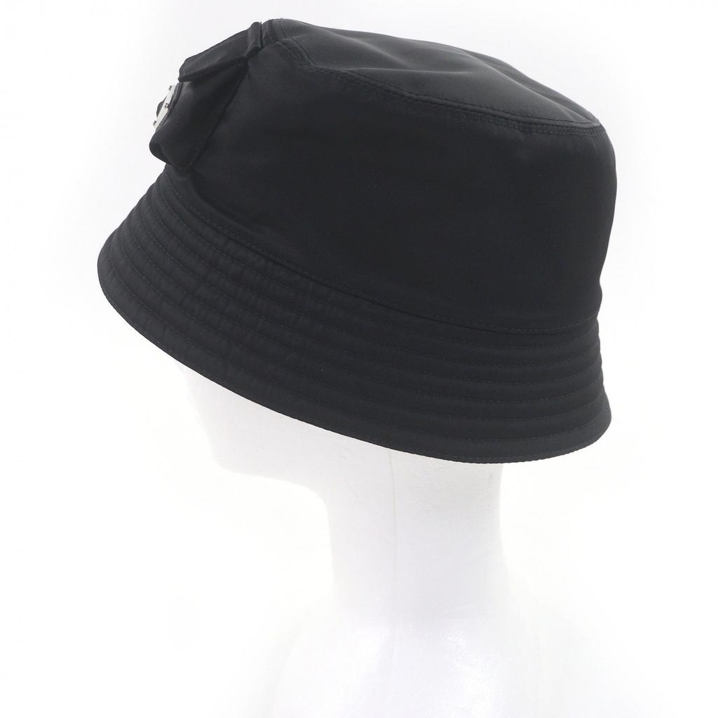Excellent PRADA Hat Re-Nylon Triangle Logo Triangle Plate Bucket Black L 2HC350 Used