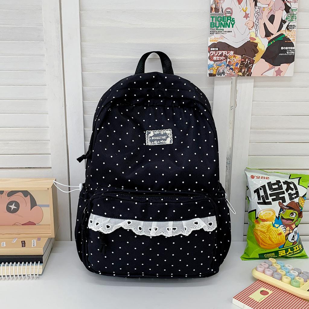 Schoolbag new high-value sweet student schoolbag polka dot lace casual backpack large capacity lightweight backpack