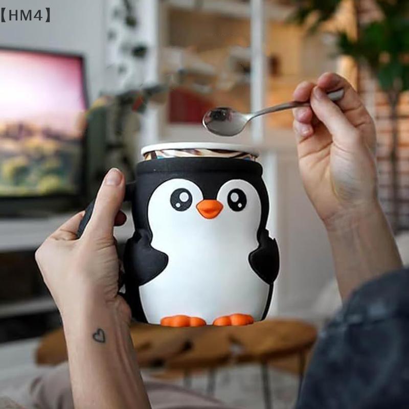 Lindo Soporte para Pinta de Helado de Pingüino, Contenedores para Pinta de Helado Impresos en 3D con Cucharas de Mango Anticongelante, Funda para Vaso de Lata de Cerveza
