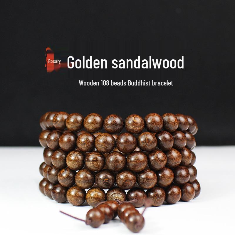 Gold Silk Sandalwood Bracelet, 108 Beads, Unisex Couple Jewelry Gift