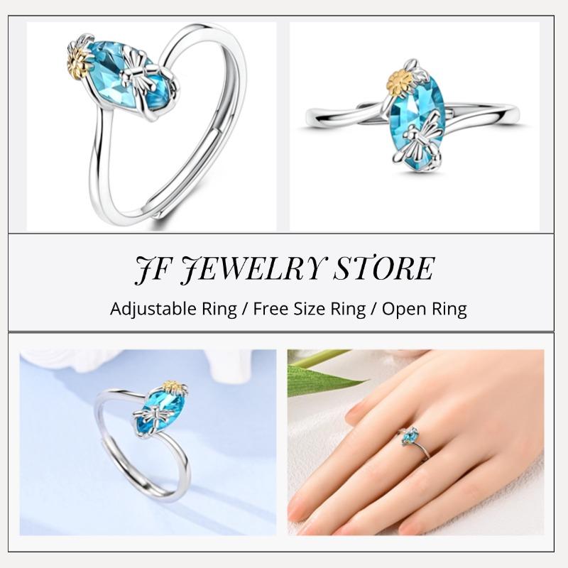 Free Size Ring For Women S925 Silver Original Blue Eyes Dragon Bee Shell Cherry Adjustable Rings Clover Chain Open Ring Jewelry