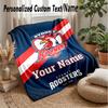 Sydney Roosters Custom Flannel Throw Blanket Print Your Name Text Soft Warm Blanket Holiday Present