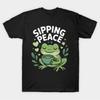 Sipping Peace Frog Tea Cozy Calm Aesthetic Graphic T-shirt For Men Women 100% Cotton T Shirts Short Sleeve Tops 1106-3