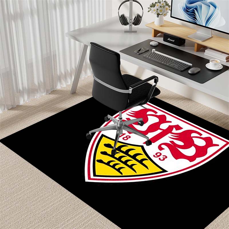 Soccer Club Crest Black Background Print Area Rug Football Fan Non‑Slip Rectangular Floor Mat Game Room Living Bedroom Home Decor Rug