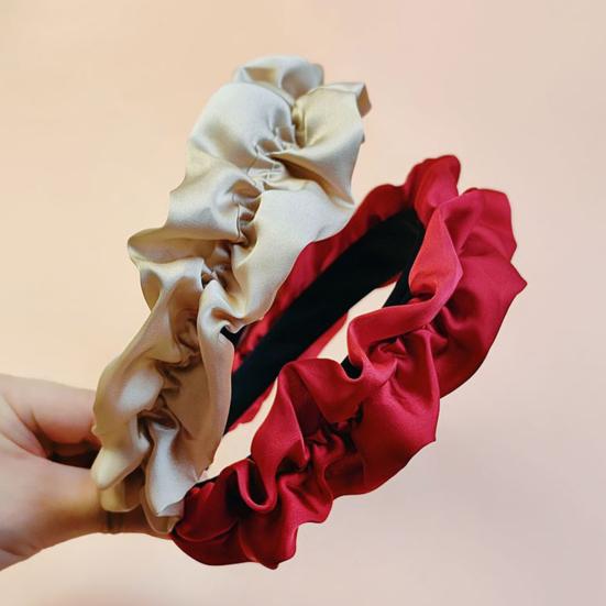 Women Headband French Style Smooth Satin Wide-Brim Sponge Filled Hair Hoop Soft Fabric Hair Accessory