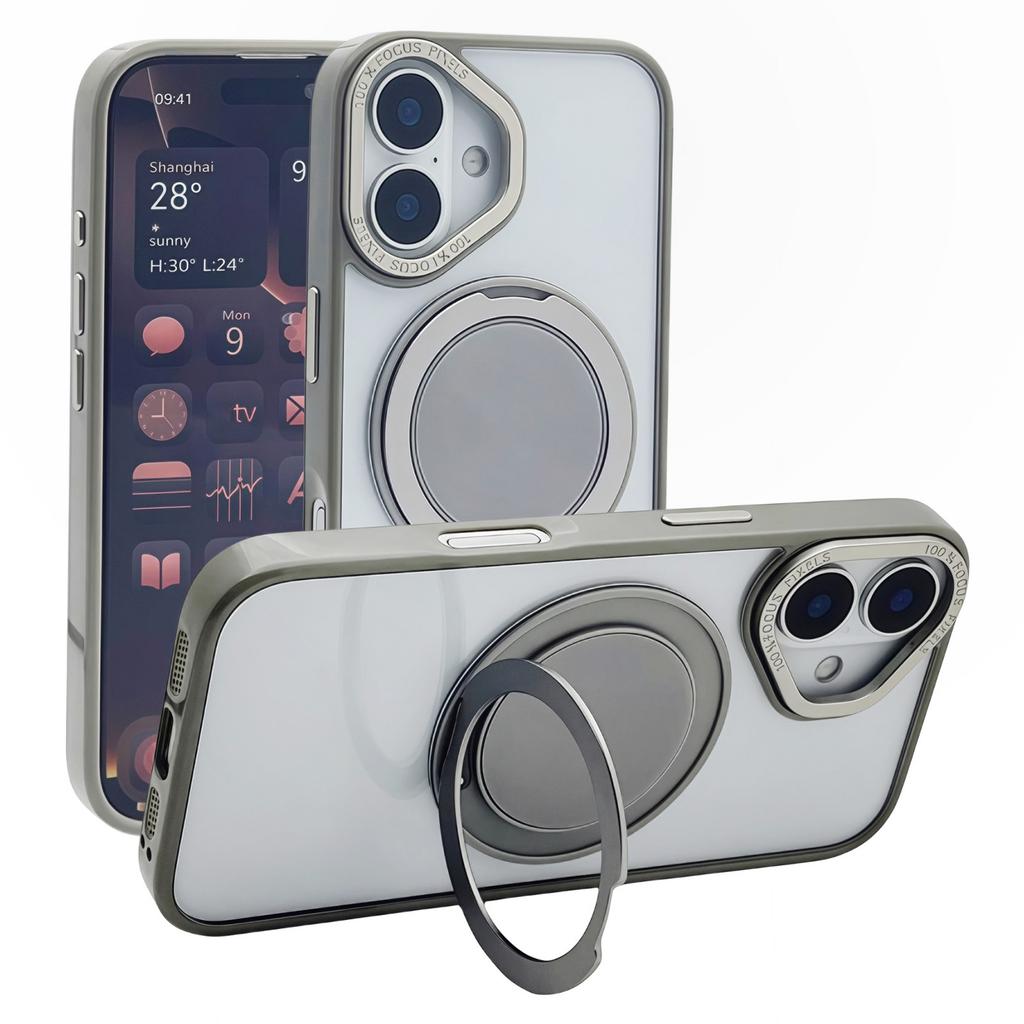 For iPhone 16 Plus Magnetic Case Acrylic TPU Phone Back Cover with Kickstand