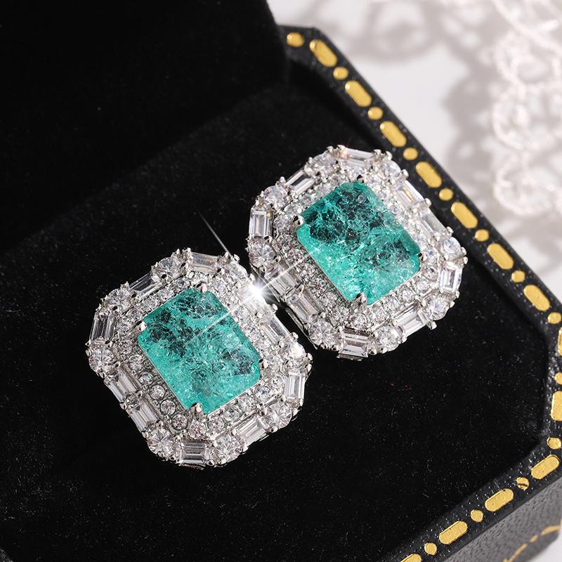 925 Silver Plated Light Green AAAA Zircon Earrings for Ladies Stylish Geometric Jewelry Party Earrings Wedding Gift