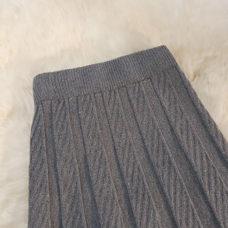 Gonna Midi Lavorata a Maglia da Donna: Morbido, Elastico a Vita Alta, Avvolgente sui Fianchi, Design Plissettato A-Line Snellente