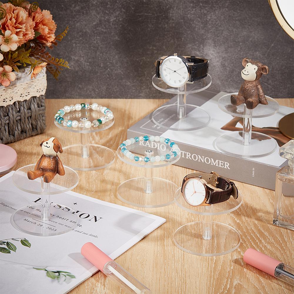 6pcs Round Transparent Acrylic Minifigure Display Stands Model Display Riser for Figures Makeup Clear Finished Product: 7x5.15cm