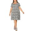 Women Dress Round Neck Short Sleeve Pleated Detail Short Dress Floral Print Flowy Hem Loose Fit Dress Plus Size