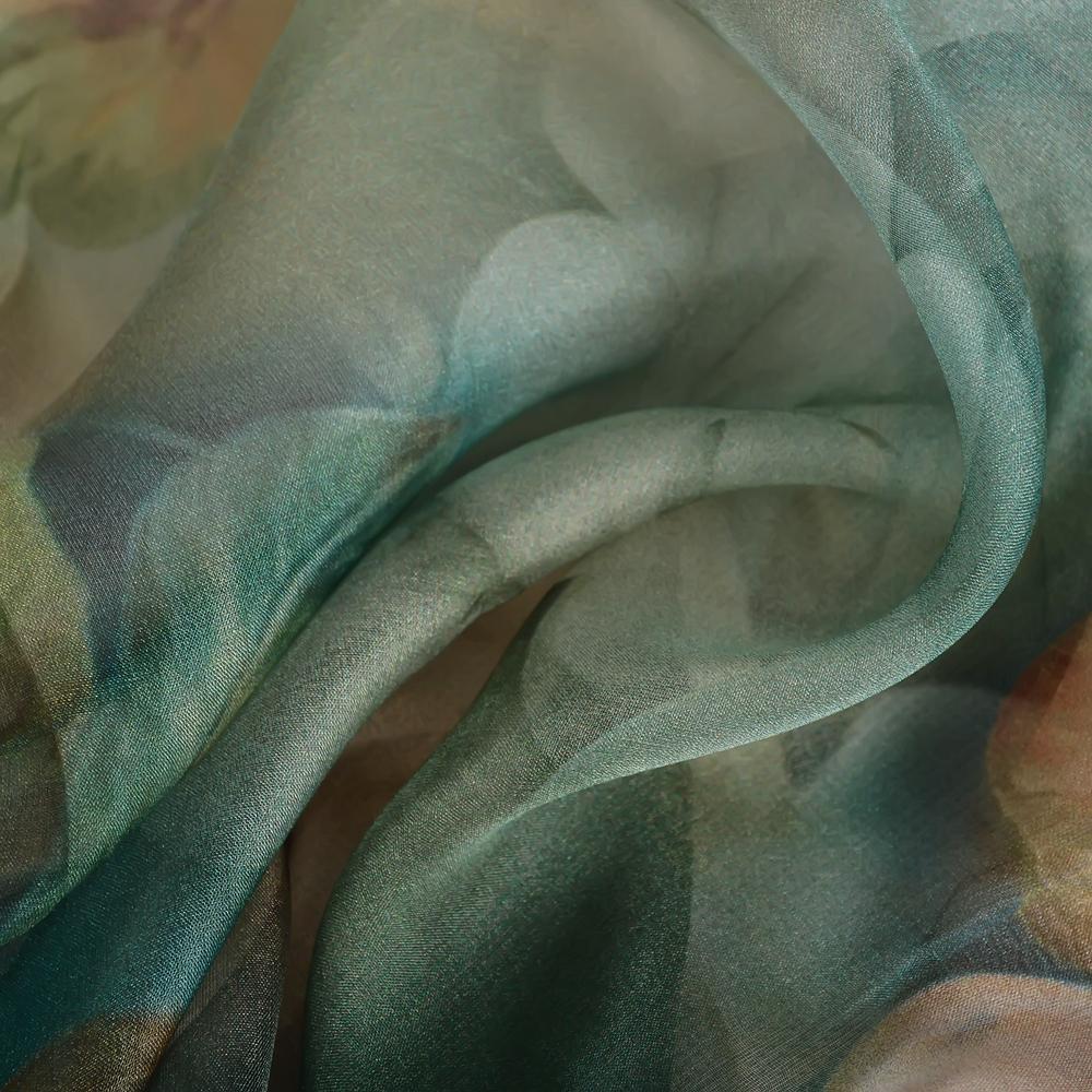 [BYSIFA] Blue Green 100% Mulberry Silk Scarf Wrap Winter Flower Design Chiffon Long Scarves Shawls Ladies Beach Shawl Echarpes