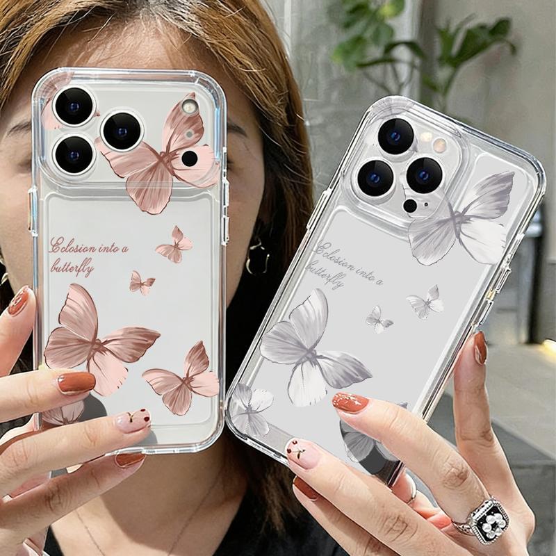 Shockproof Clear TPU Case For iPhone 17 16 Pro 15 14 13 12 Pro Max 11 Transparent Soft Silicone Butterfly Pattern Phone Cover