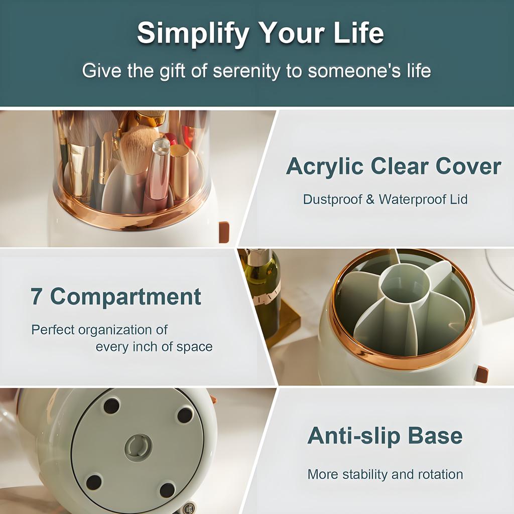 360° Drehbarer Make-up-Pinselhalter | Staubfreie Aufbewahrung mit transparenter Acryl-Abdeckung | Eleganter Waschtisch-Organizer für Schreibtisch & Badezimmer