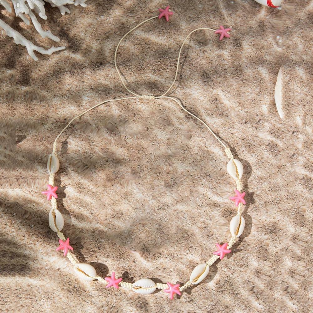 New Shell Necklace Elegant Rope Handmade Pink Starfish Necklace Shell Necklace Simple and Fashionable