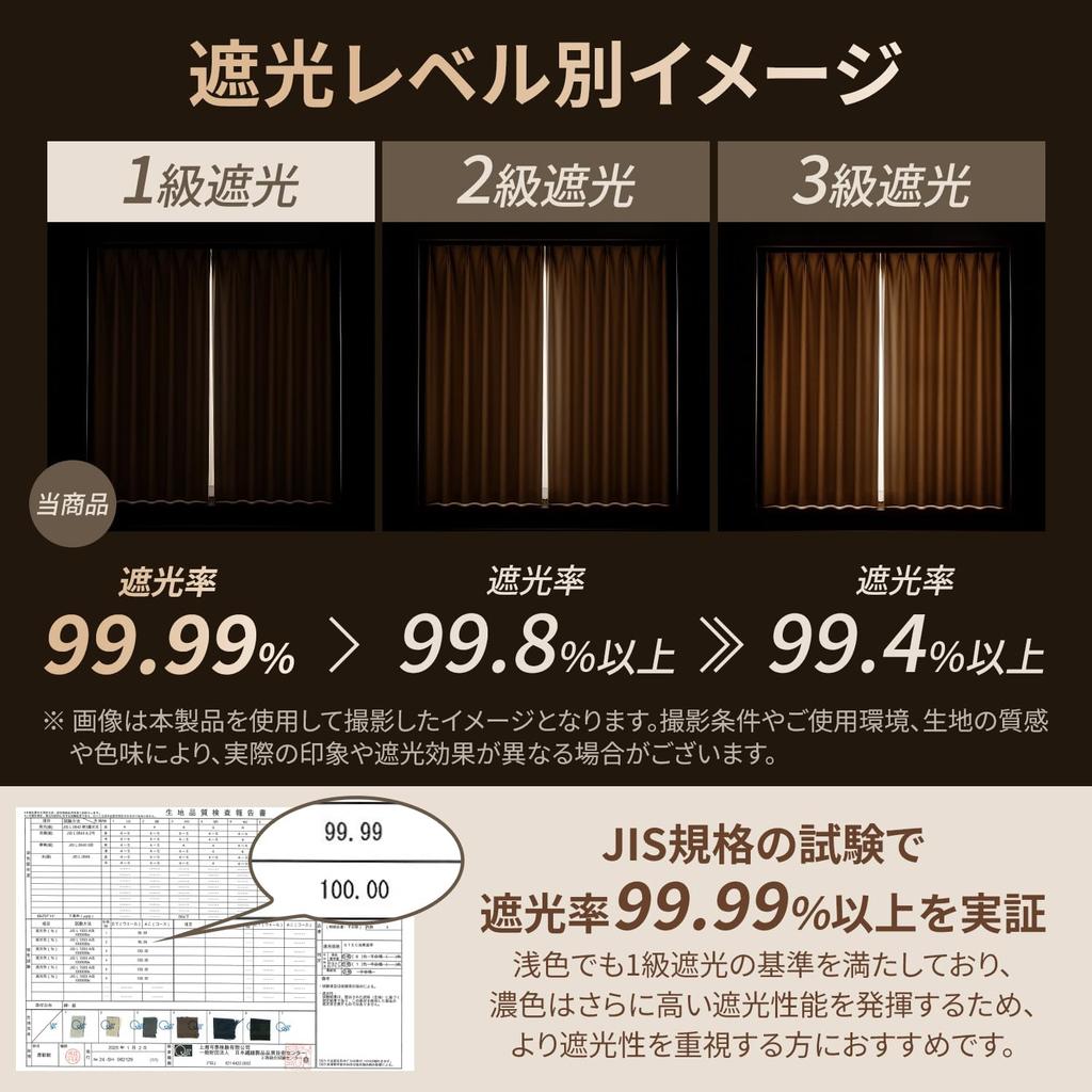 ATOKAZO Curtain Set of 4, Grade 1 Blackout, 99.99% Light Blocking, Ready to Use, Thick, Plain, Shape Memory, Heat Insulation, Heat Shielding, Cold Pro