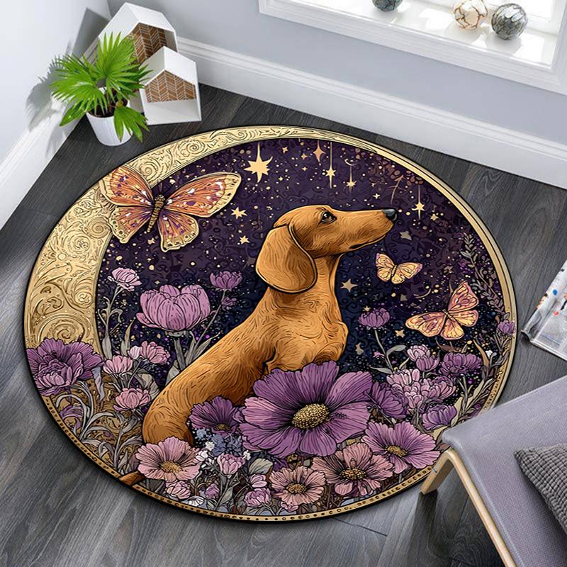 

Dachshund Butterflies Round Area Rug,Carpet Rug for Living Room Bedroom Sofa Playroom Decor,Non-slip Floor Mat 80cmx80cm