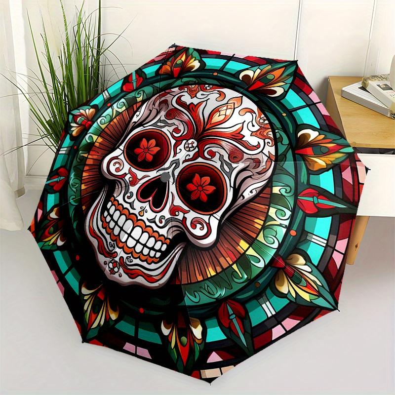 Colorful Sugar Skull Stained Glass Wall Art Decor Umbrella, Christmas Gift Y172