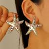 Trendy Simulated Starfish Stud Earrings for Women Exquisite Colored Rhinestones Summer Beach Daily Jewelry