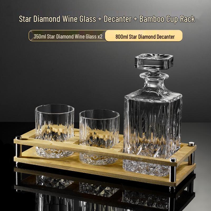 Premium Whiskey Glassware Set with Decanter, Ice-Crack Design, Cup Holder, and Tray - Perfect for Dinner Parties