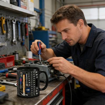 Werkzeugkasten Kaffeetasse Lustige Werkzeugkasten Mechaniker Tasse Keramik Neuheit Kaffeetasse Geschenk für Männer Ehemann Maschinisten Autoenthusiasten