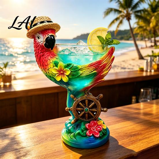 Immersive Beach Themed Bar Decor 3D Tropical Ocean Theme Glass Cup Resin Art Parrot And Unique Birthday Gifts for Collectors Turtle Design,