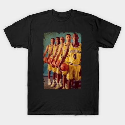 Asian Size Men Print T-shirt Fab Five Teams Basketball Vintage No-Cut Heat Transfer Print Cotton Tshirt