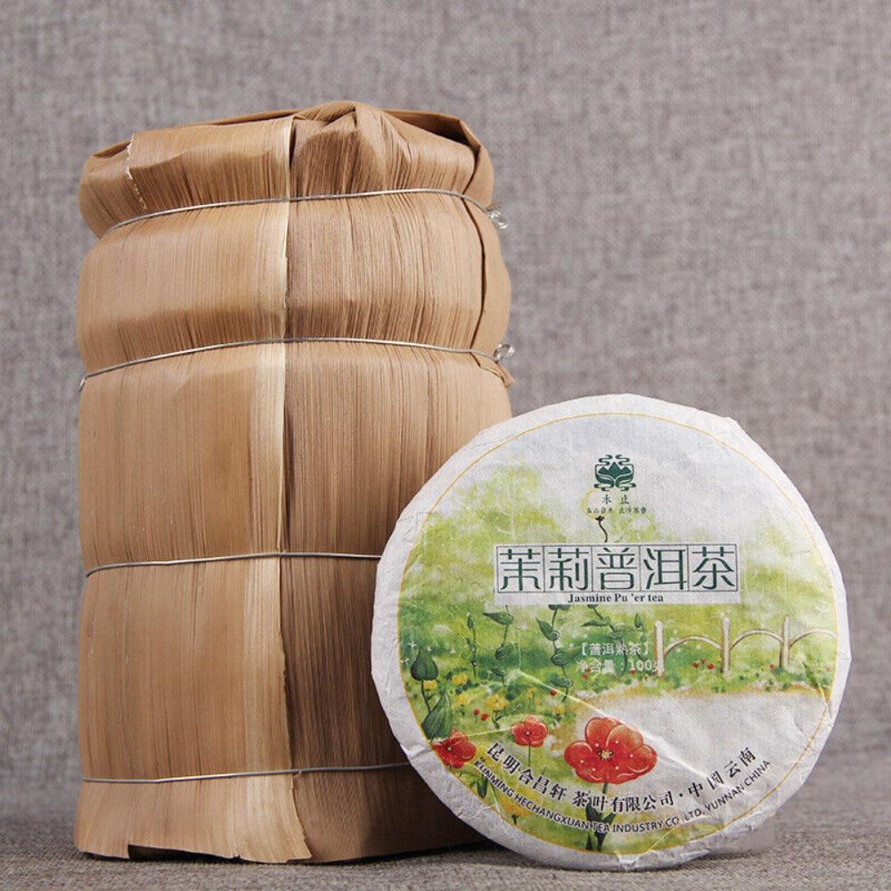 100g*5 Pu-erh Tea Jasmine Cake Ripe Loose Leaf Chinese Health Organic Original