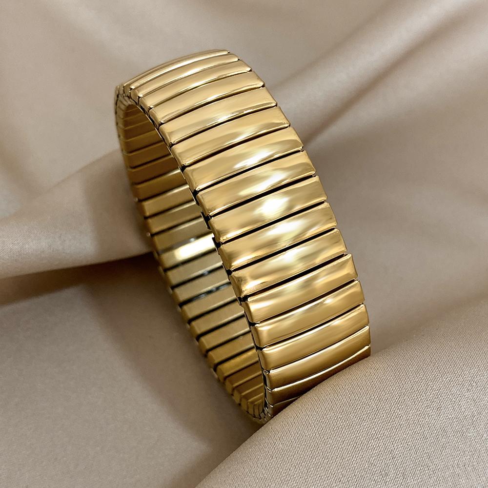 AENSOA Vintage Elastizität Edelstahl Armreifen Armband für Damen Klassisch Herz Quadrat Verstellbares Armband Wasserdichter Armreif