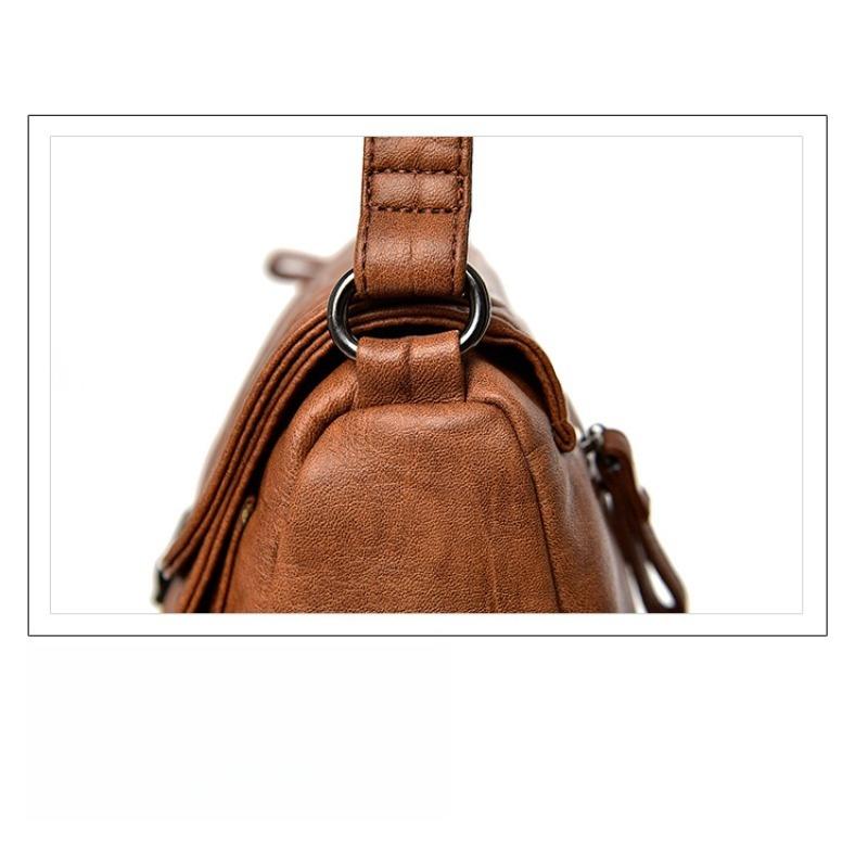 Dámská měkká PU kůže Vintage stylová crossbody taška