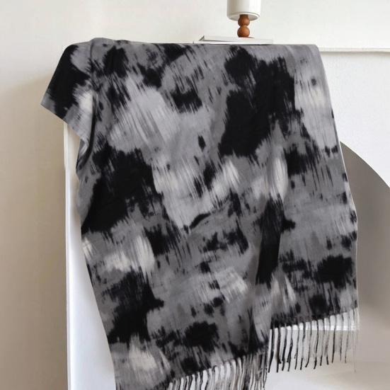 Women Scarf Graffiti Color Block Printed Scarf Autumn Winter Soft Shawl Scarf Outdoor Activities Versatile Accessory
