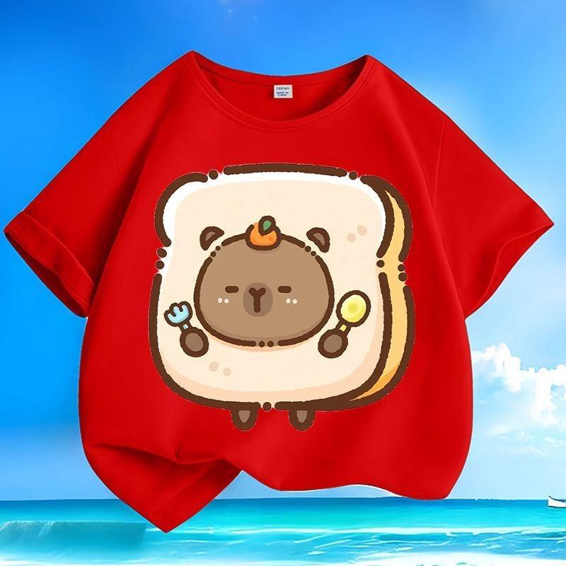 Cartoon Capybara Kids T-shirt Boys Girls Comfortable Machine Washable Wrinkle-resistant Versatile Tops
