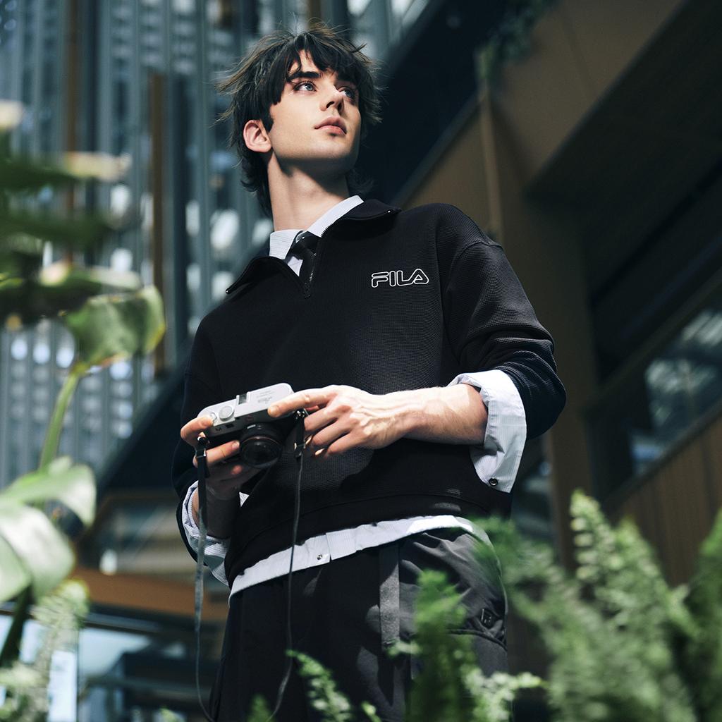 Fila Fashion Versatile Loose Casual Polo Sweatshirt Unisex Sweatshirt F51U539207F-BK