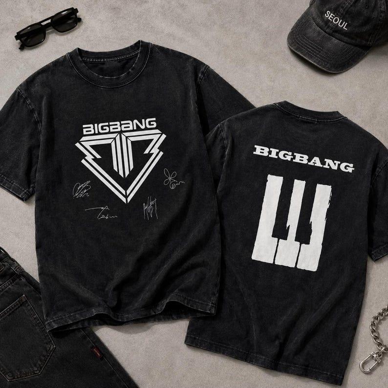 Hot Big Bang K-pop VIP Wash T-shirt Unisex Vintage Fashion Hip Hop Streetwear Top Y2K Gothic Cotton Oversized T-shirt Breathable Comfortable Clothes