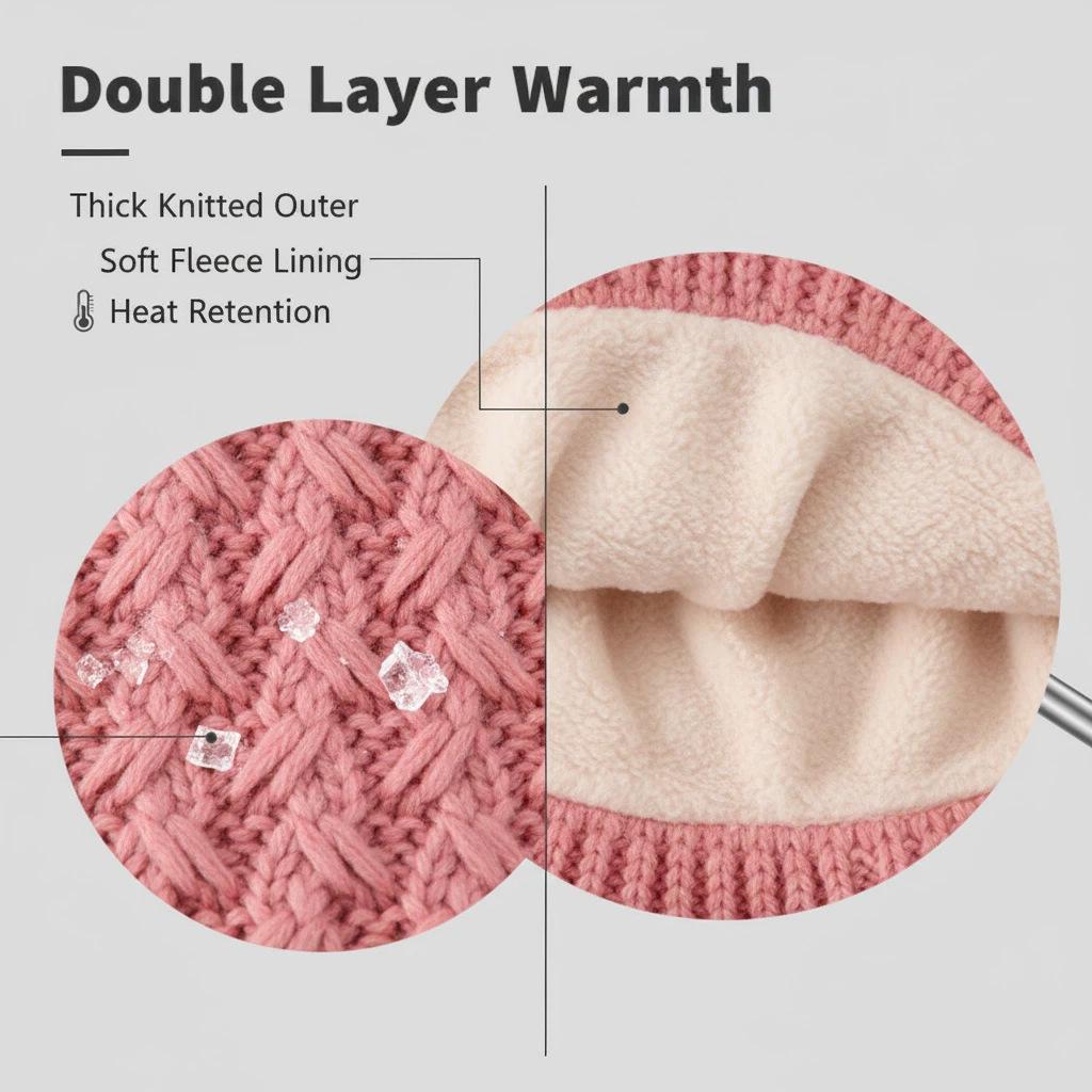 Europäisches & Amerikanisches Kinder Herbst/Winter Plus Samt Bommelmützen, Schal & Handschuhe Set