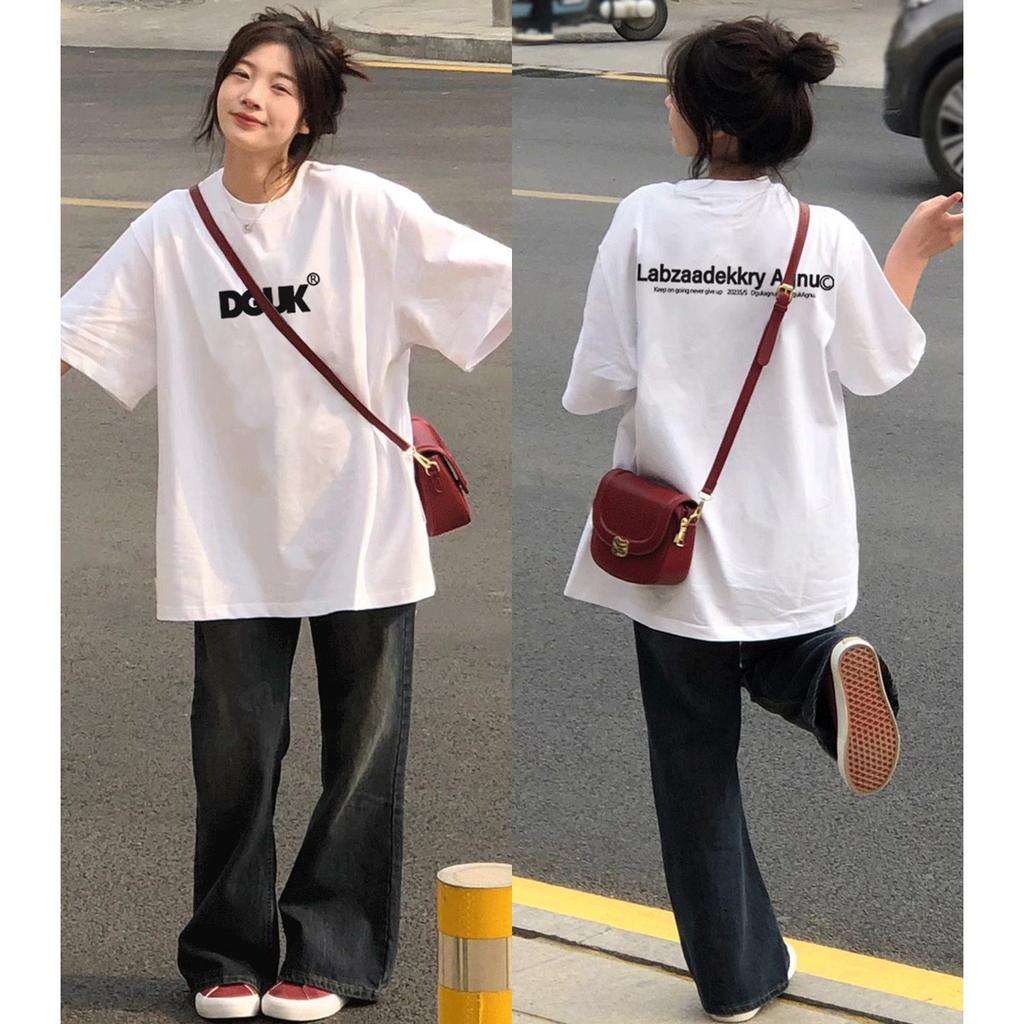 Large size fat MM American retro design letter short-sleeved T-shirt women's loose and thin versatile couple half-sleeved top
