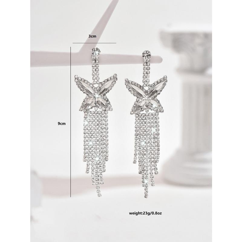 Rhinestone butterfly tassel earrings - unique & stylish bridal set, perfect for wedding outfits & accessories