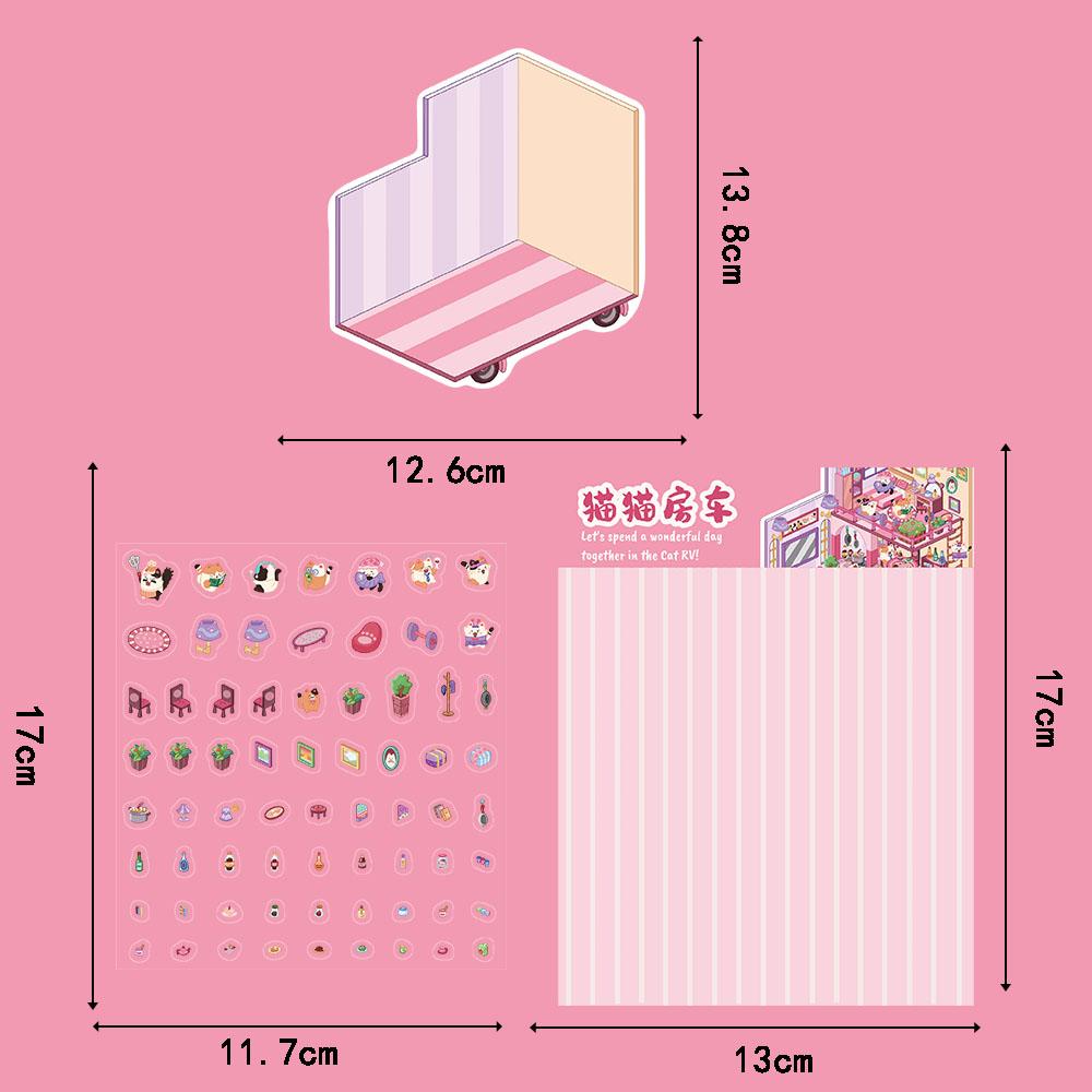 2PCS Cat RV Stickers Nostalgia Harajuku Laptop Luggage Decompression PET Material Art Picture Harajuku Stacking DIY Sticker