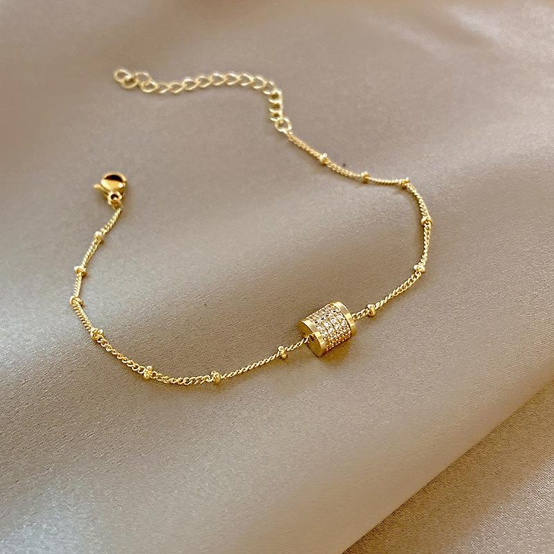 Korean Geometric Zircon Bracelet For Women Fashion Circle Butterfly Charm Titanium Steel Chain Bangle Girl Elegant Party Jewelry
