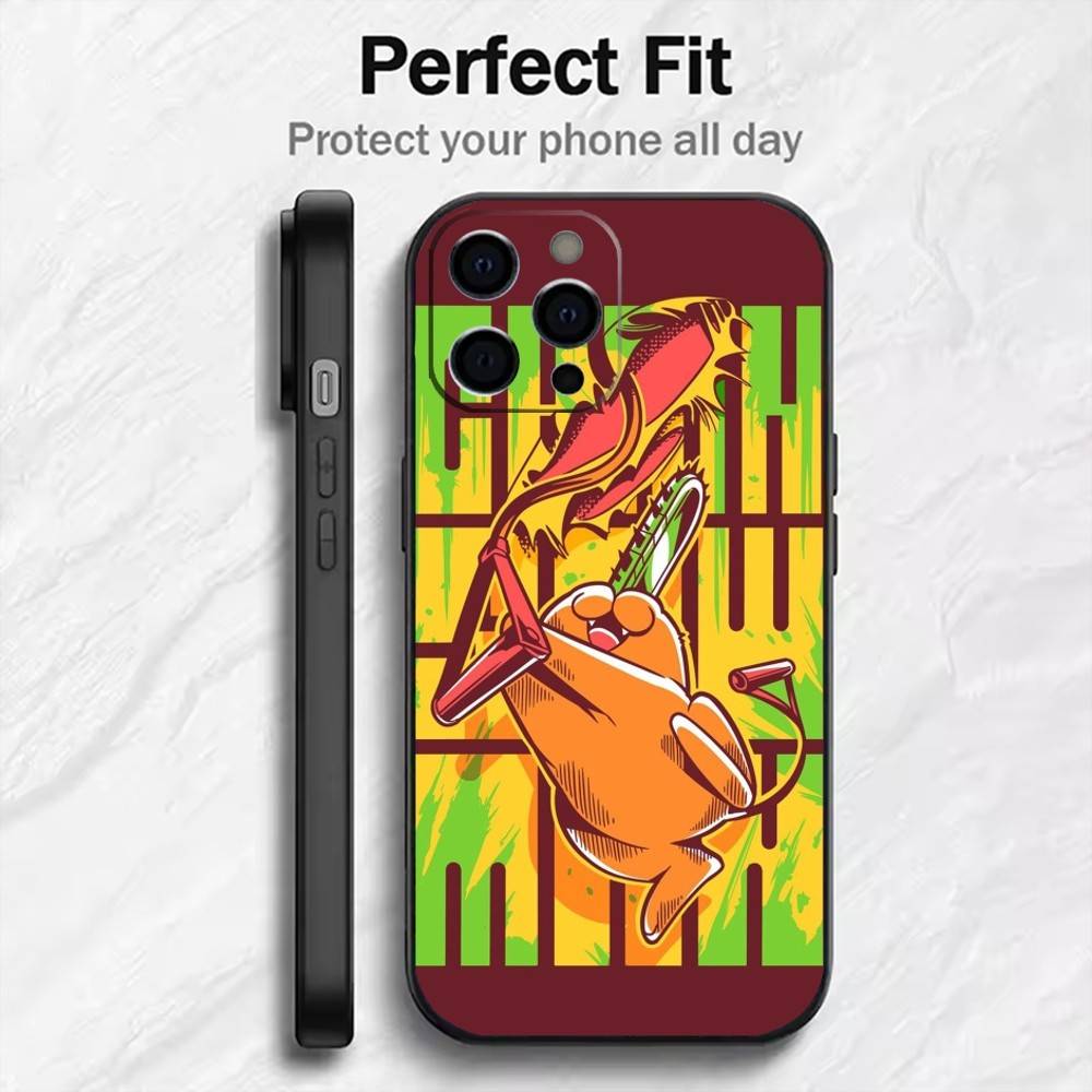 Anime P-Pochita  Phone Case For iPhone17,16,15,14,13,12 Plus,Max Soft Silicone Black Cover