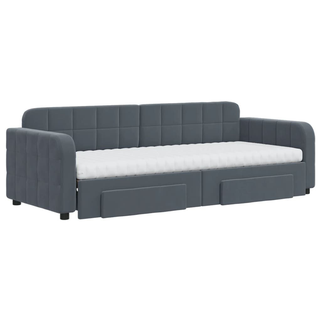 Extendable Daybed with Drawers Dark Grey 80x200 cm Velvet