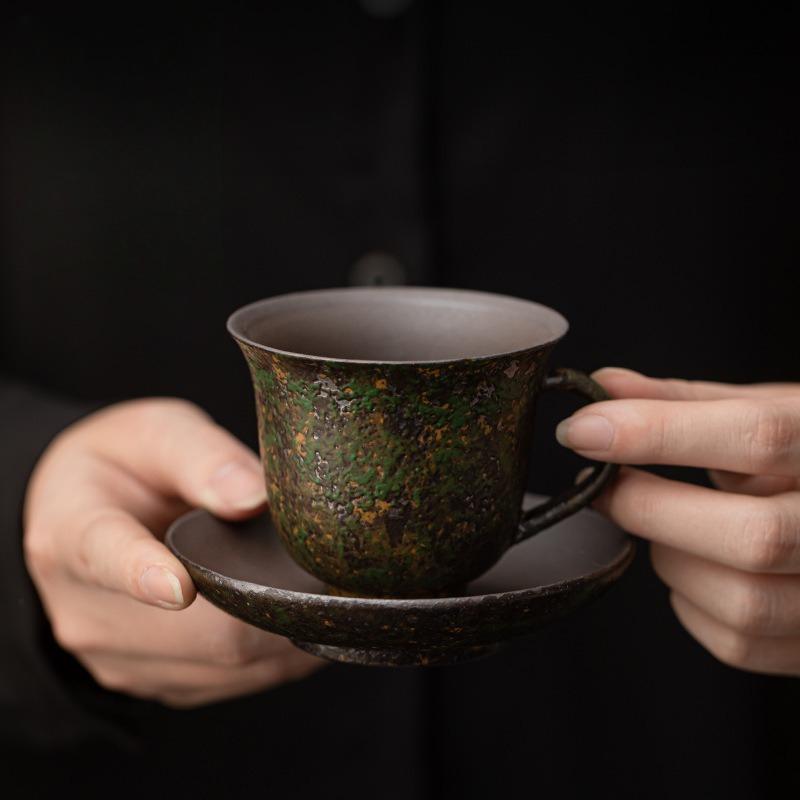 Retro ofengeänderte Keramiktasse grobe Keramik Kaffeetasse und Untertasse Set kreatives Souvenir chinesische Teetasse mit Untertasse
